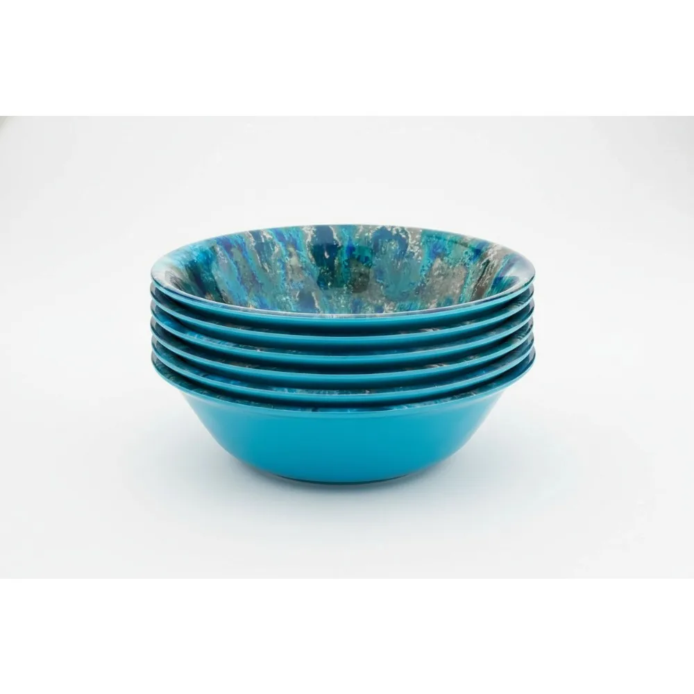 

Teal Melamine 7.5" Bowl Set of 6 – Shatterproof, Dishwasher Safe for Family Dining & Outdoor Entertaining