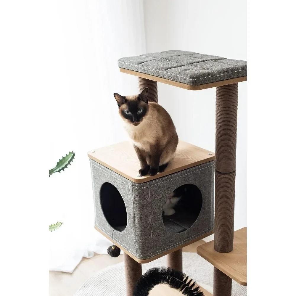 Three-Level Elevated Cat Tree Condo With Massage & Particle Board Toys for Cats  Free Tower Supplies Pet Home