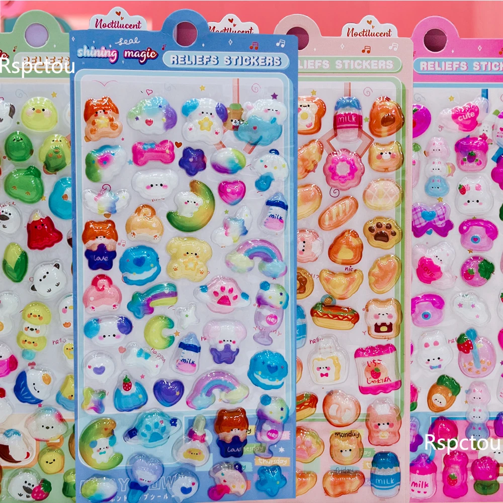 

6pcs Cartoon 3D Relief Stickers Cute Aesthetic Decoration Sticker Handmade DIY Notebook Phone Waterproof Reward Sticker Toy Gift