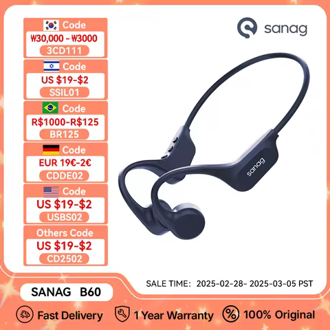 Sanag B60 Pro 골전도 이어폰 IPX8 무선 오픈 헤드셋 블루투스 5.3 수영 블루투스 헤드폰 64GB MP3 이어 버드