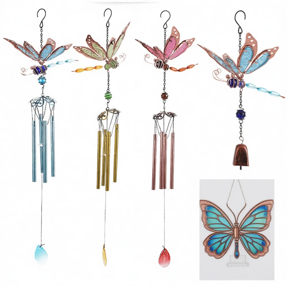 Dragonfly Wind Chime Outdoor Garden Decor Luminous Acrylic Pendant Hanging Ornament For Backyard Patio Ornament