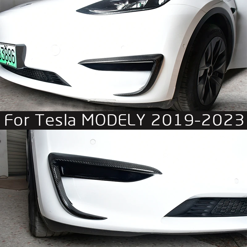 

Передний бампер для Tesla Model Y 2019-2023, ветровой нож для бровей, передняя противотуманная фара из настоящего углеродного волокна, наклейка на бампер, автомобильные аксессуары