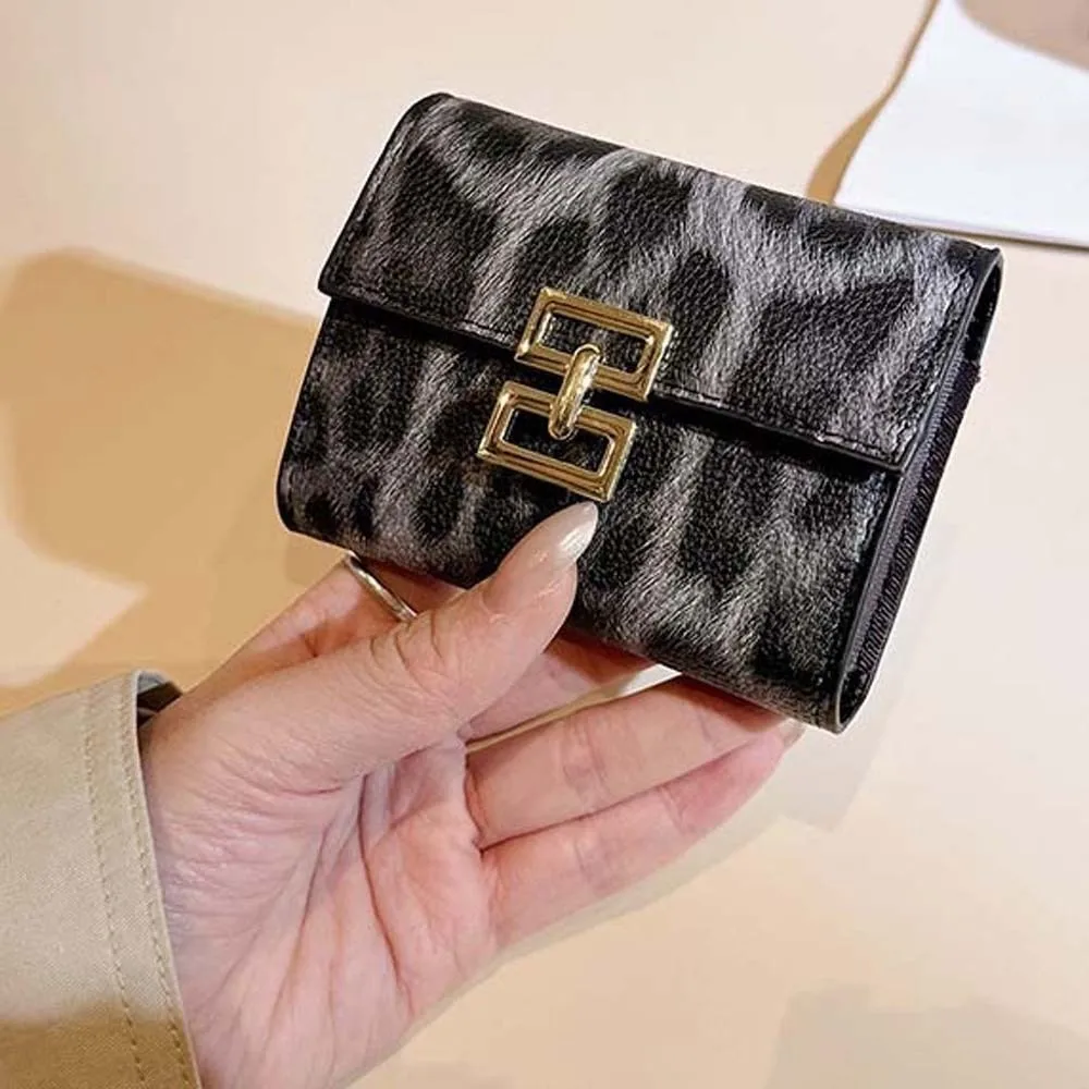 Portafoglio versatile portatile con stampa leopardata Texture Porta carte multiple Borsa quadrata corta Mini borsa classica per carte in PU da donna