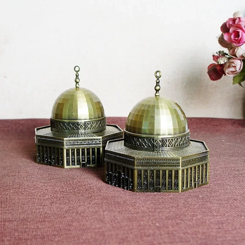 Retro Bronze Metal Dome of the Rock Figurine Statue Mosque Building Model Vintage Home Office Decoration Crafts Souvenir Gifts