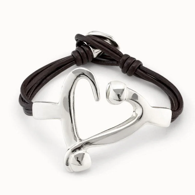 

Top New Fit UNO DE 50 Fashion Electroplated 925 Silver Charm, Leather Cord Heart shaped Bracelet, Popular Jewelry Gift