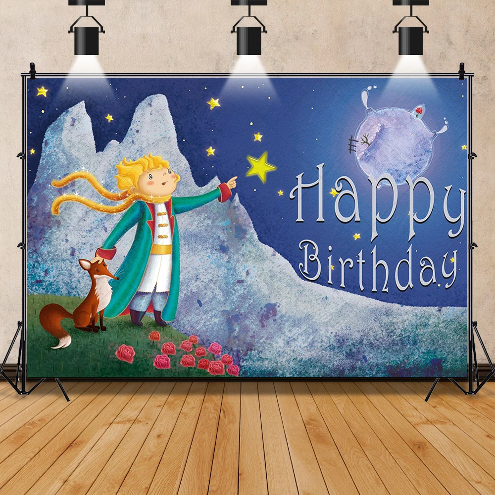 Little Prince Background Moon Telescope Rose Happy Birthday Party Baby Shower Photography Background Photo Poster Decoration