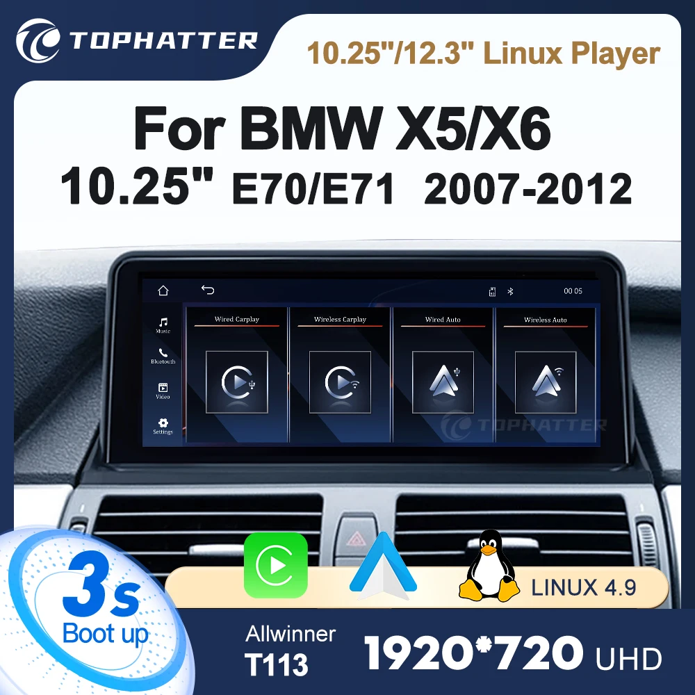 

10.25" 12.3" Car Radio For BMW E70 E71 X5 X6 Linux Wireless CarPlay Android Auto Multimedia Player Head Unit Screen