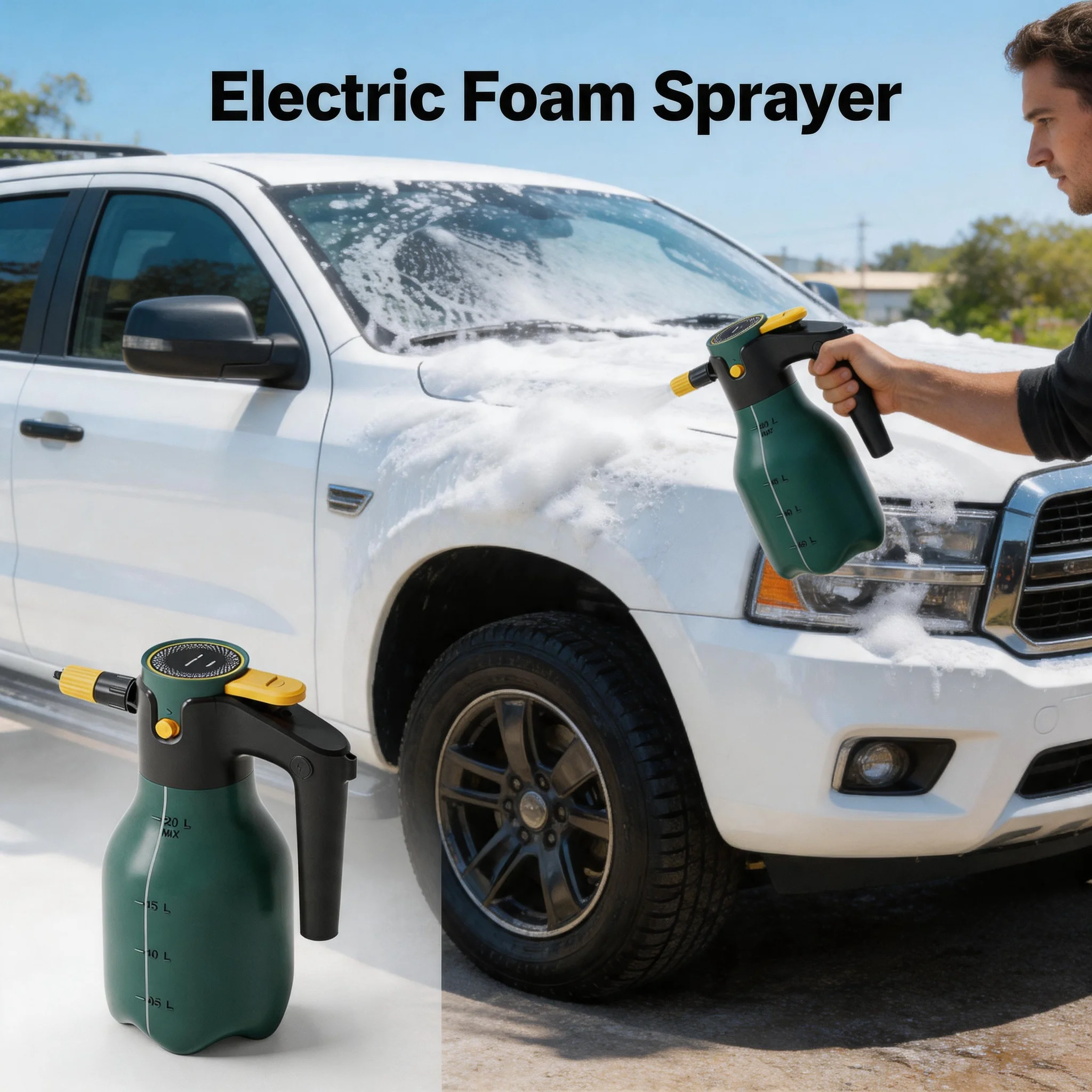 

For Car Wash Auto Detailing 2L Electric Pressurized Foam Sprayer Cordless Pump Sprayer with One-Touch Lock Portable Foam Sprayer