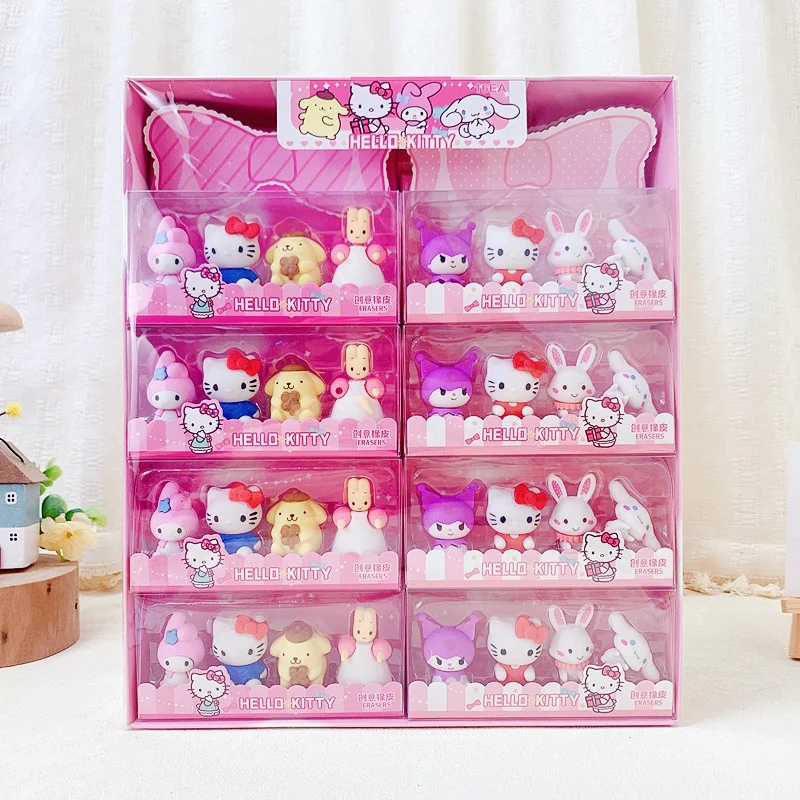 

8 коробок/лот Sanrio Kuromi Melody PomPomPurin Cinnamoroll ластик милый рисунок резиновые ластики для карандашей канцелярские принадлежности подарки для детей