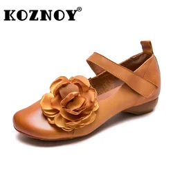 Koznoy 2cm nowa krowa naturalna skóra naturalna platforma klinowy kwiat Point Toe damskie sandały damskie moda letnia oddychające mieszkania