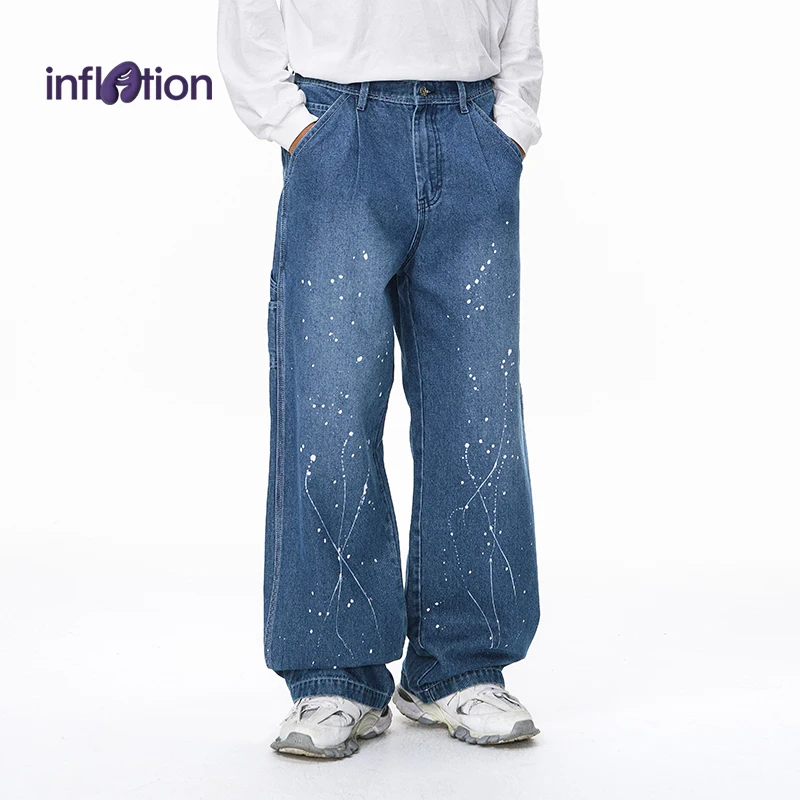 

INFLATION 2025 Autumn Straight Leg Jeans American Distressed Lumberjack Pants Men's Streetwear Denim Trousers