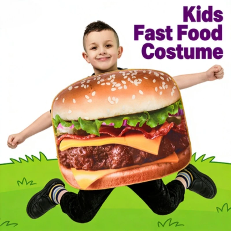 

Детский костюм для гамбургера из мягкой губки на Хэллоуин, забавная еда, пародия, наряд для вечеринки, сценического персонажа