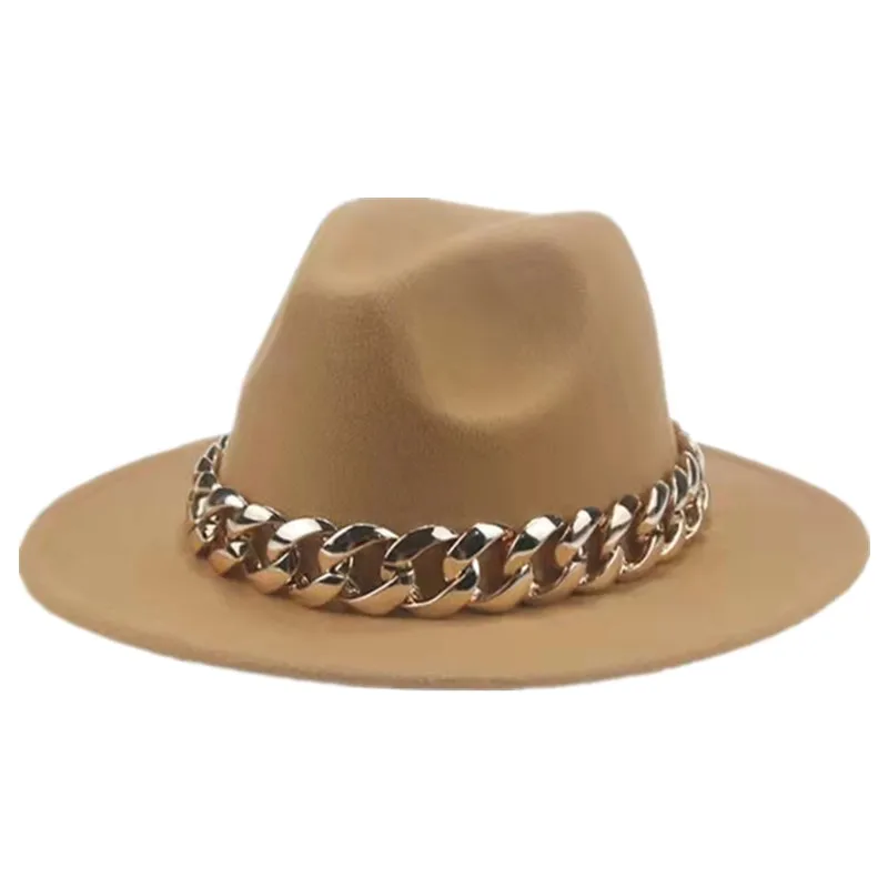 Women Hat Luxury Wide Brim Thick Gold Chain Fascinator Beige Hats for Men Women Panama Cowboy Hat Fedora Hats Sombrero Hombre