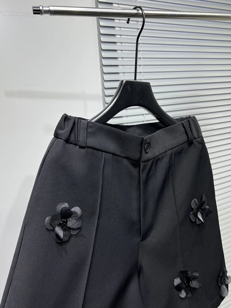Original Design Heavy Craft Three-Dimensional Flower Decoration Slimming Shorts Men Fashionable Handsome Loose Wide-Leg Pants