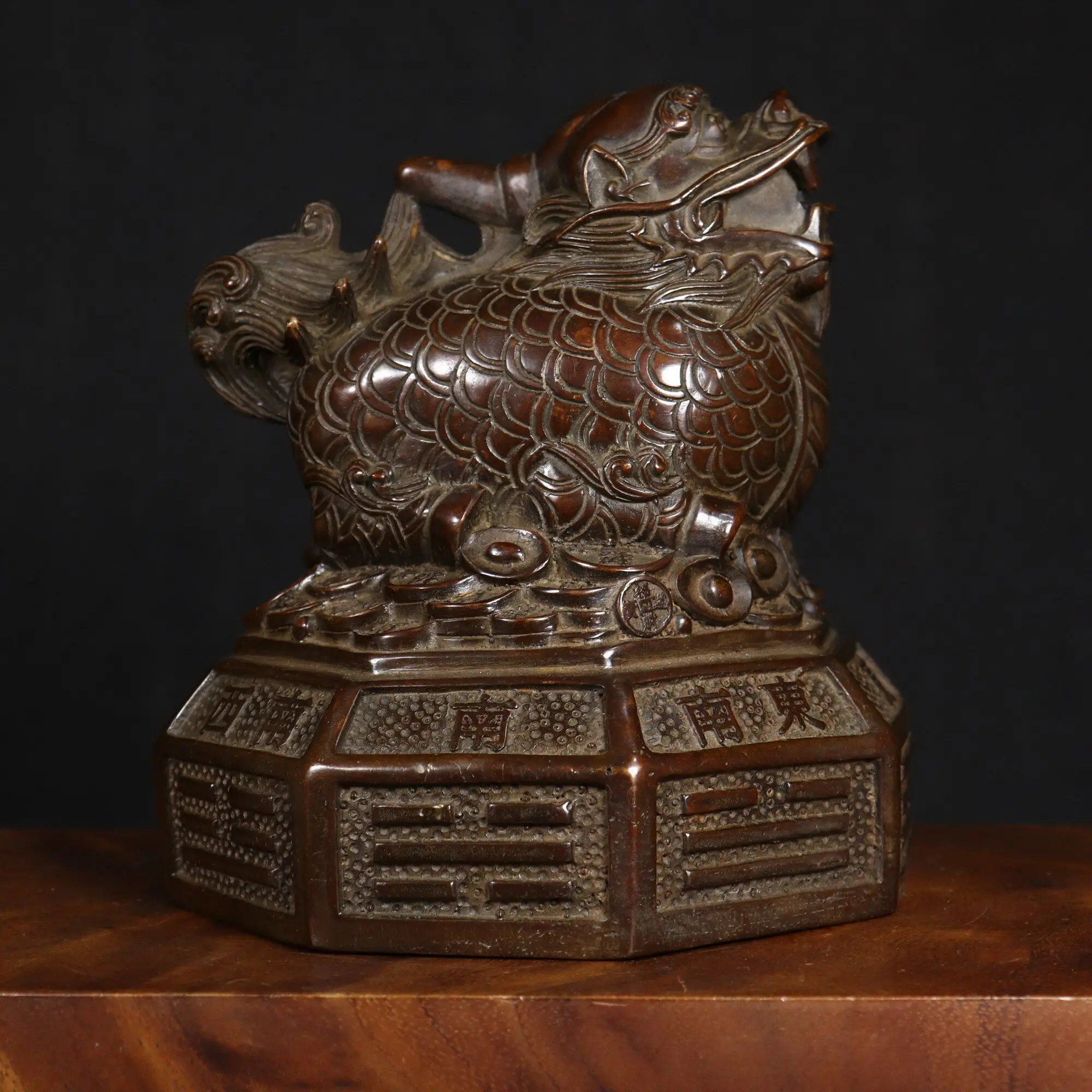 Chinese Feng Shui Wealth Pi Xiu Eight Directions Seal Statue Vintage Brass Home Shop Lucky Decor