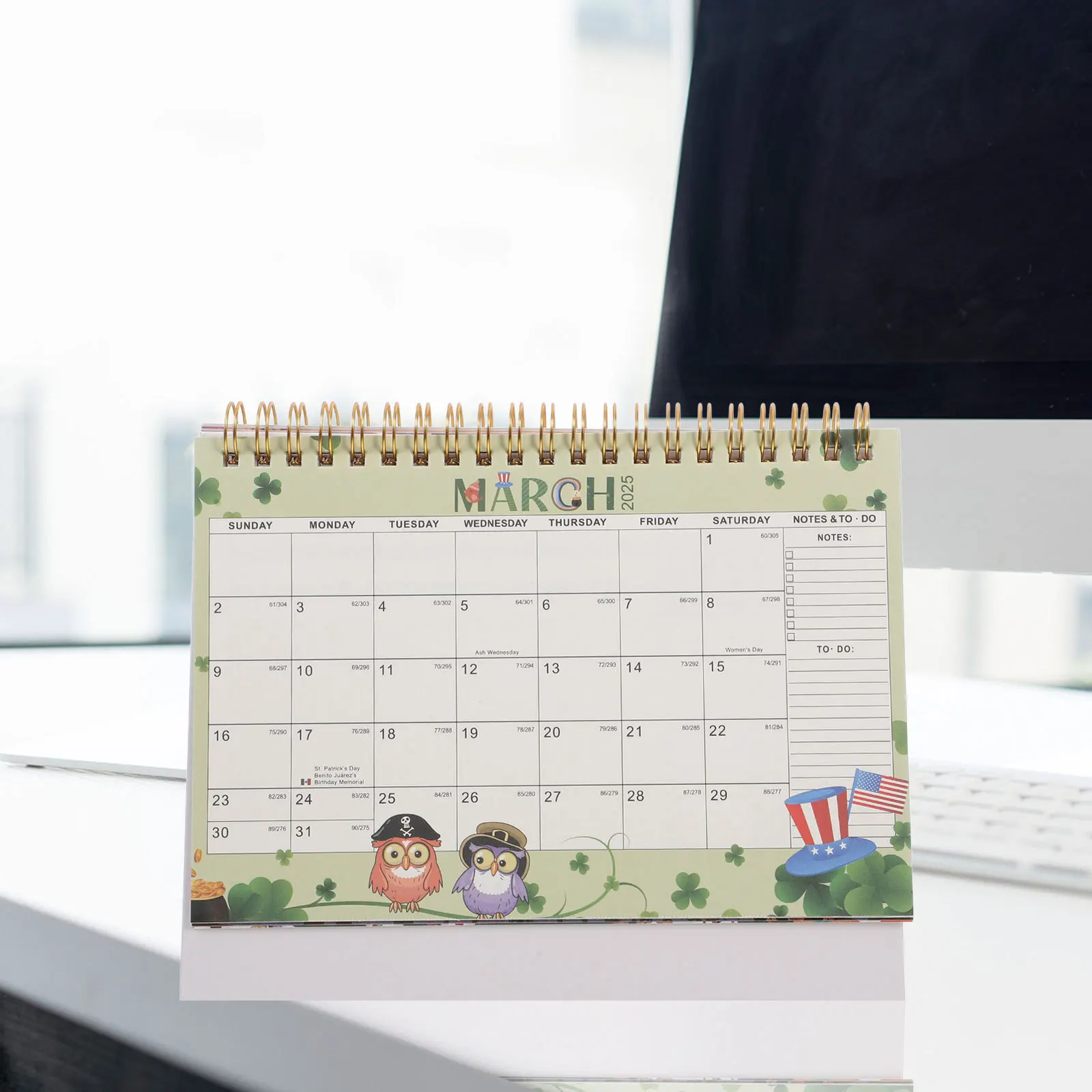 Calendrier à rabat en papier de bureau 2025, reliure à bobine métallique Stable, Page facile, support de bureau, calendrier, décoration de bureau, planificateur d'année