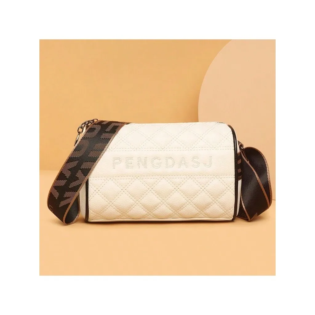 

European And American Retro Splicing Shoulder Crossbody Bag Soft Leather Small Round Bag With Wide Shoulder Strap Shoulder Bag