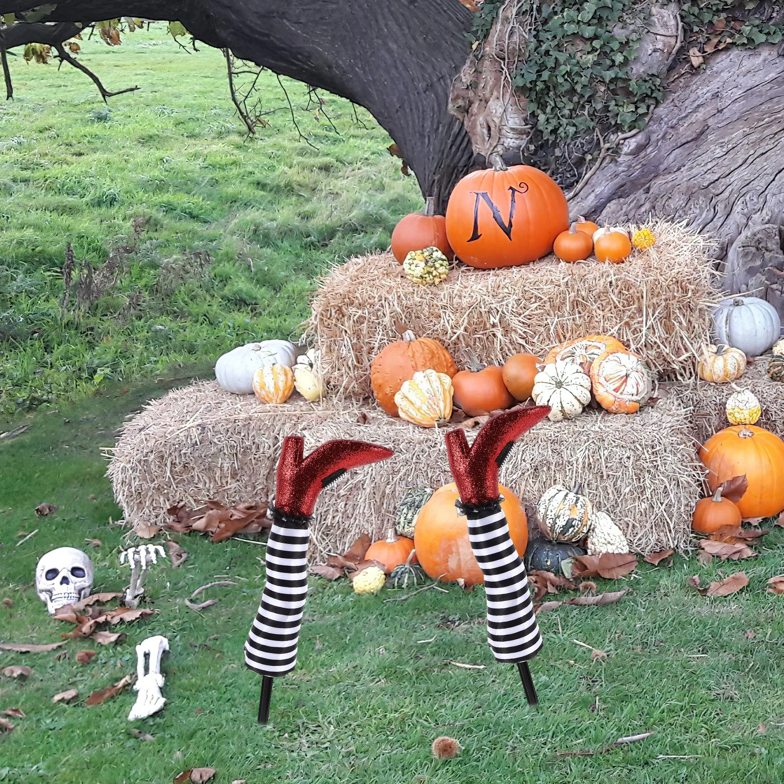

Halloween Witch Leg Decoration Black White Prosthetic Legs Yard Lawn Garden Party Supplies Outdoor naments Easy Storage Reusable