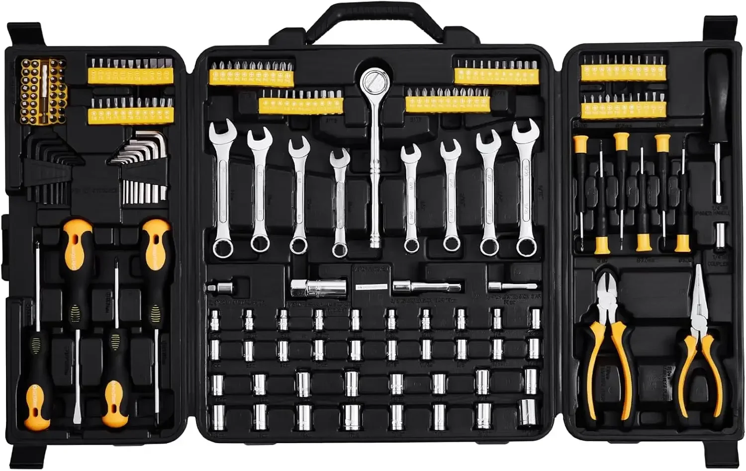 

Mechanics Tool Set 221Pieces - 1/4" and 3/8" Drive Sockets - SAE and Metric Mechanic Tool Kit with Bits - for Automotive Repair