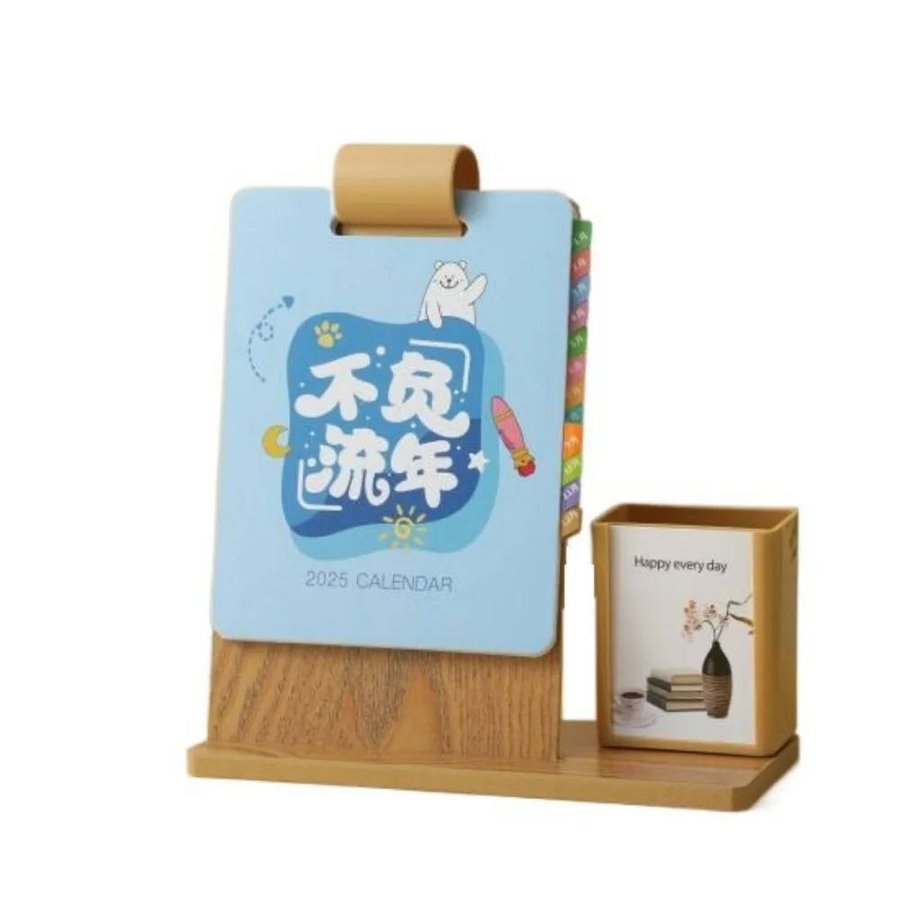 

With Pen Holder 2025 Wooden Calendar DIY Calendar High Value Loose-leaf Buckle Desk Calendar Pattern Desktop Calendar Ornament