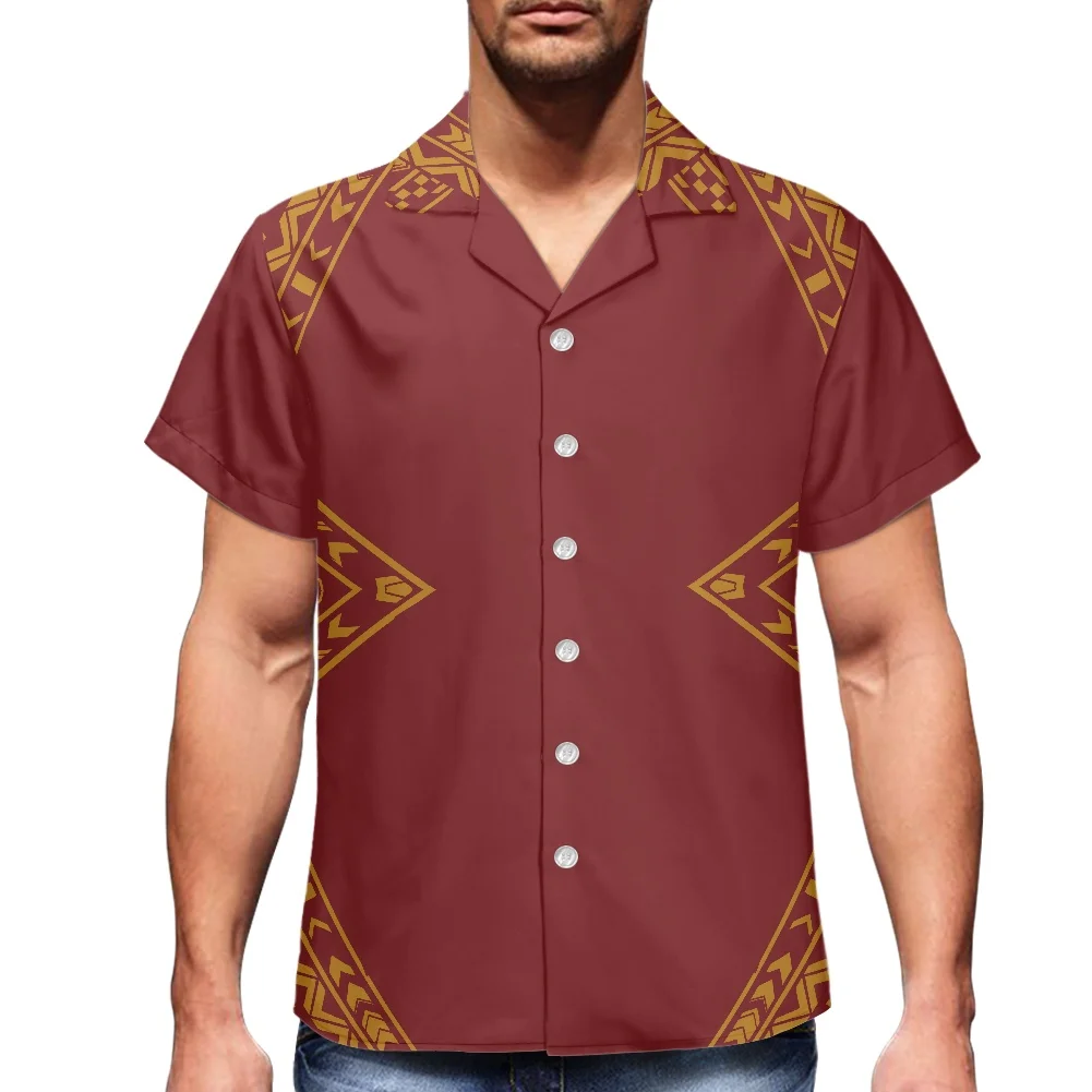 

Brown Design Polynesian Style Short Sleeve Lapel Vacation Beach Shirt Print T-Shirt 2022 New Style Men's Cuban Shirt