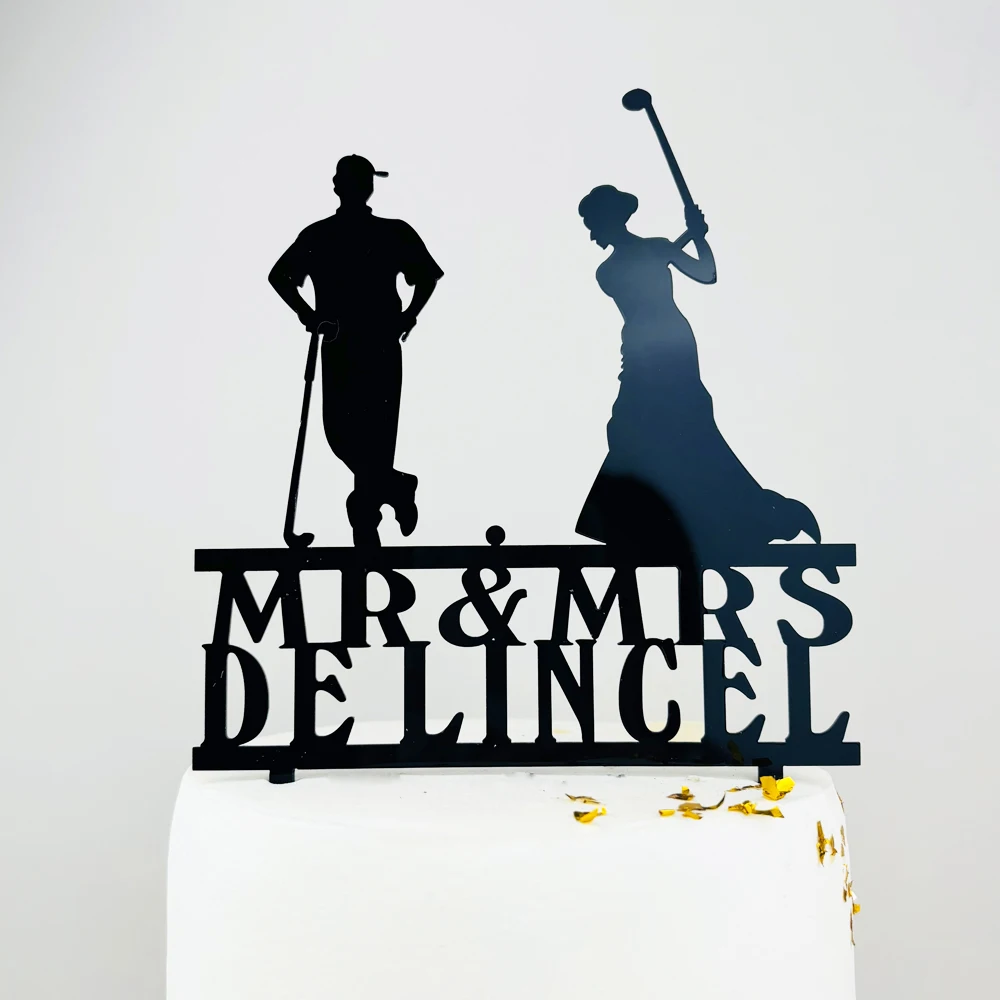 Hochzeitstorten-Dekoration Topper Personalisierte Namen der Paare Hochzeitsdatum Paar beim Golfspielen Silhouette für Draußen