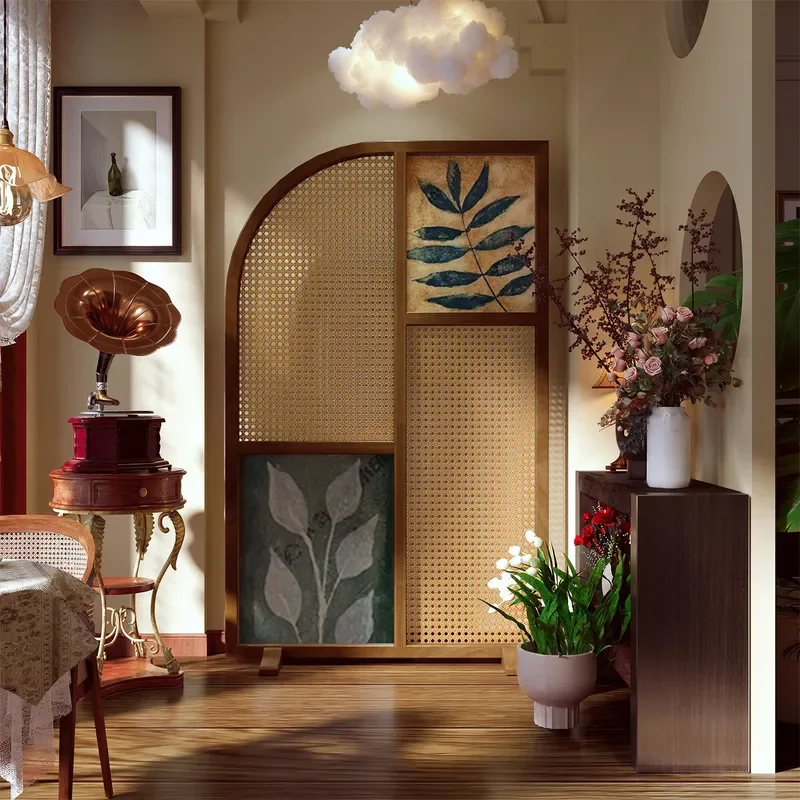 Medieval Style Folding Screen Partition for Living Room Sofa Background Movable Room Divider for Home and Hotel Decor
