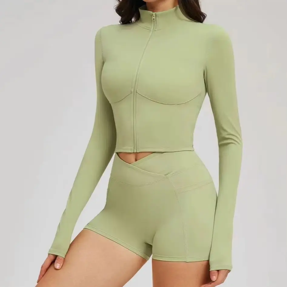 2 Piece Sports Set Women Yoga Set Zipper Fashion Casual Long Sleeve Top Sports Leggings Gym Set Femme Fitness Running Sports Set