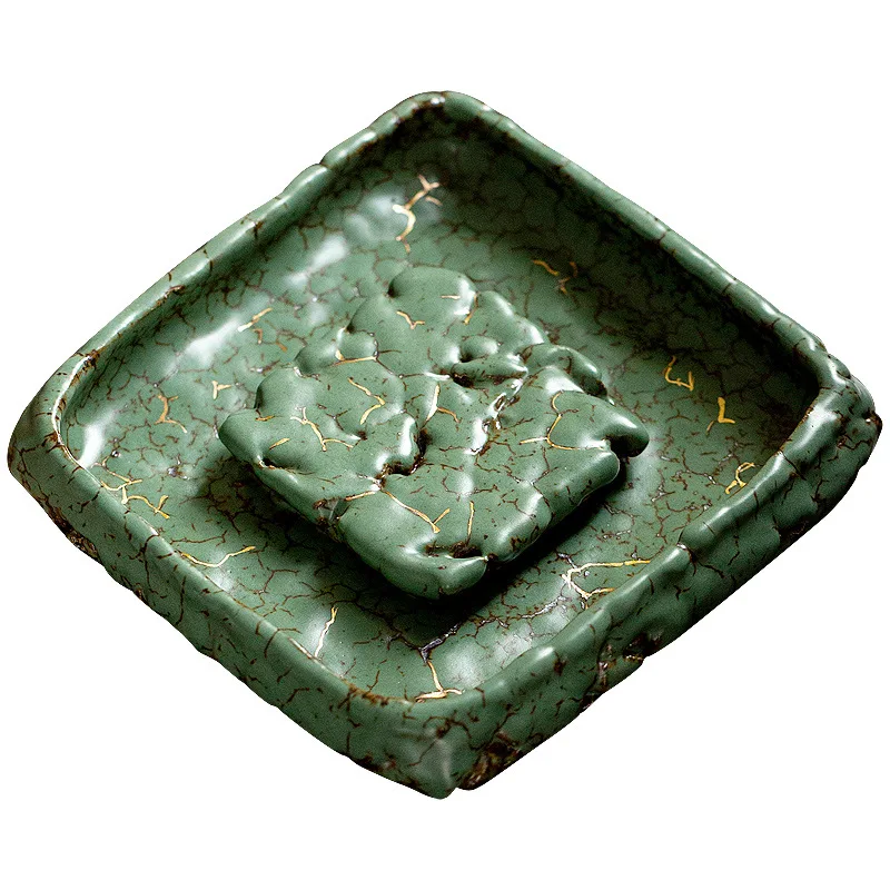

Dry bubble tray, green glaze retro kiln change household ceramic pot bearing, tea set
