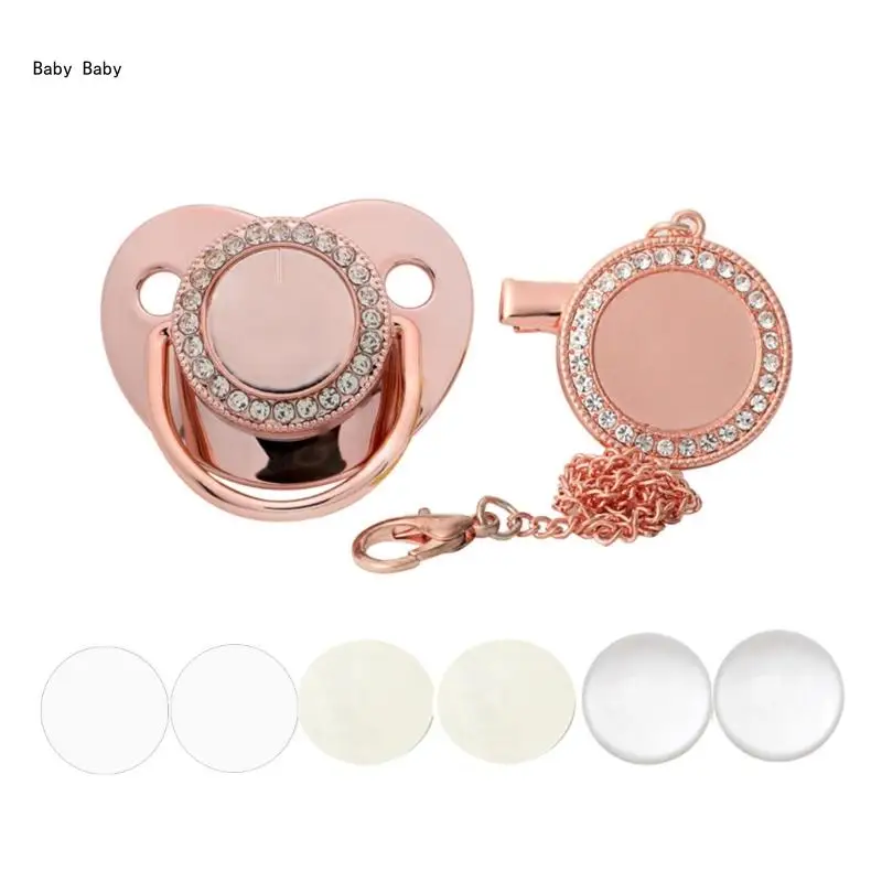 Thermal Transfer Baby Pacifier with Pacifier Clip Chain Set DIY Infant Comfort Appease Soother Newborns Shower Gift Q81A