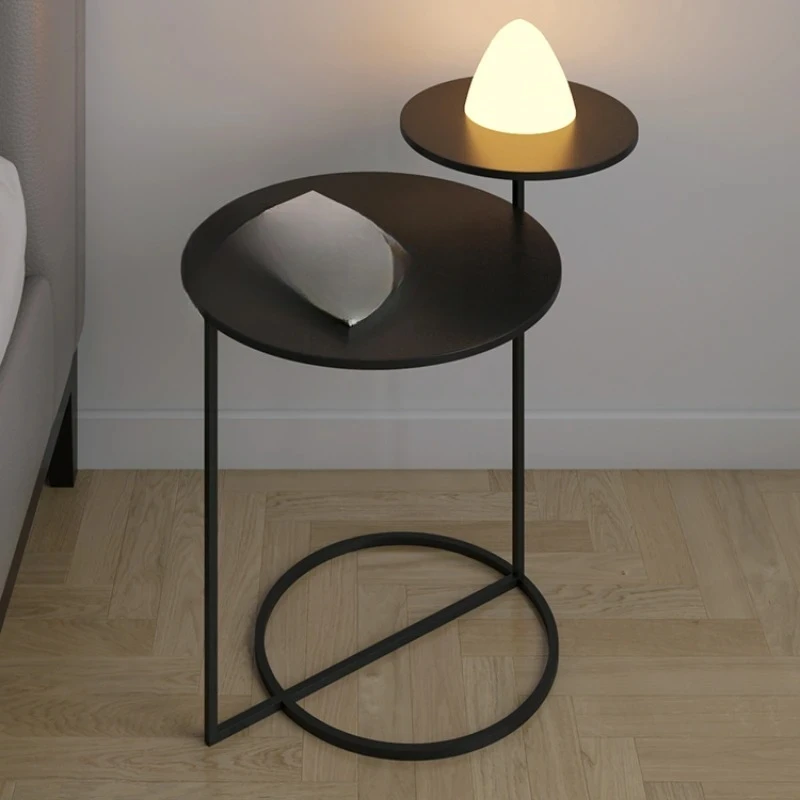 Iron Small Side Table Double Layer Living Room Coffee Table Simple Round Bedside Table Home Furniture