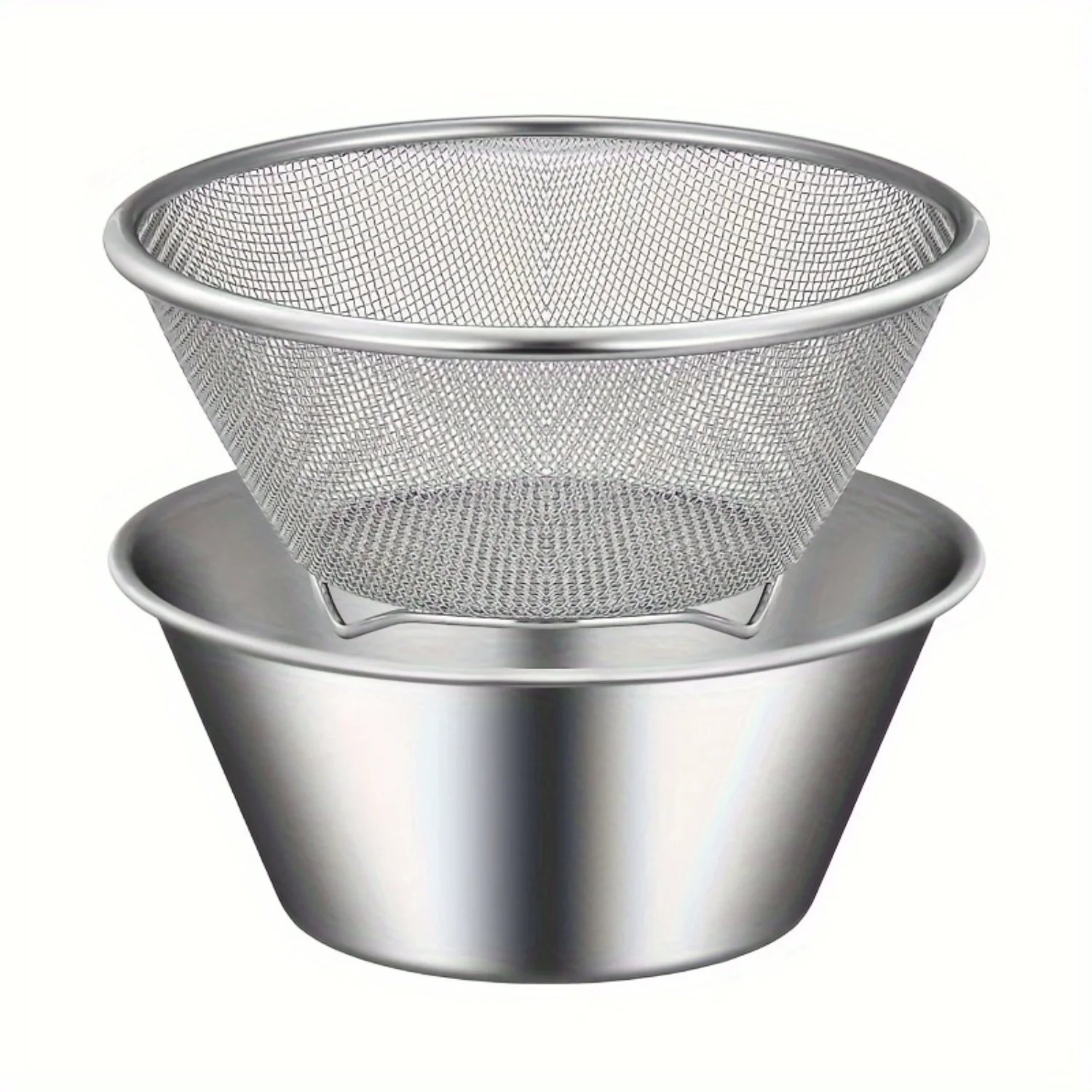 2pcs Stainless Steel Fruit Filter Bowl, Salad Rice Washing Drain Cooking Bowl, Fine Mesh Strainer, Household Water Food Basket