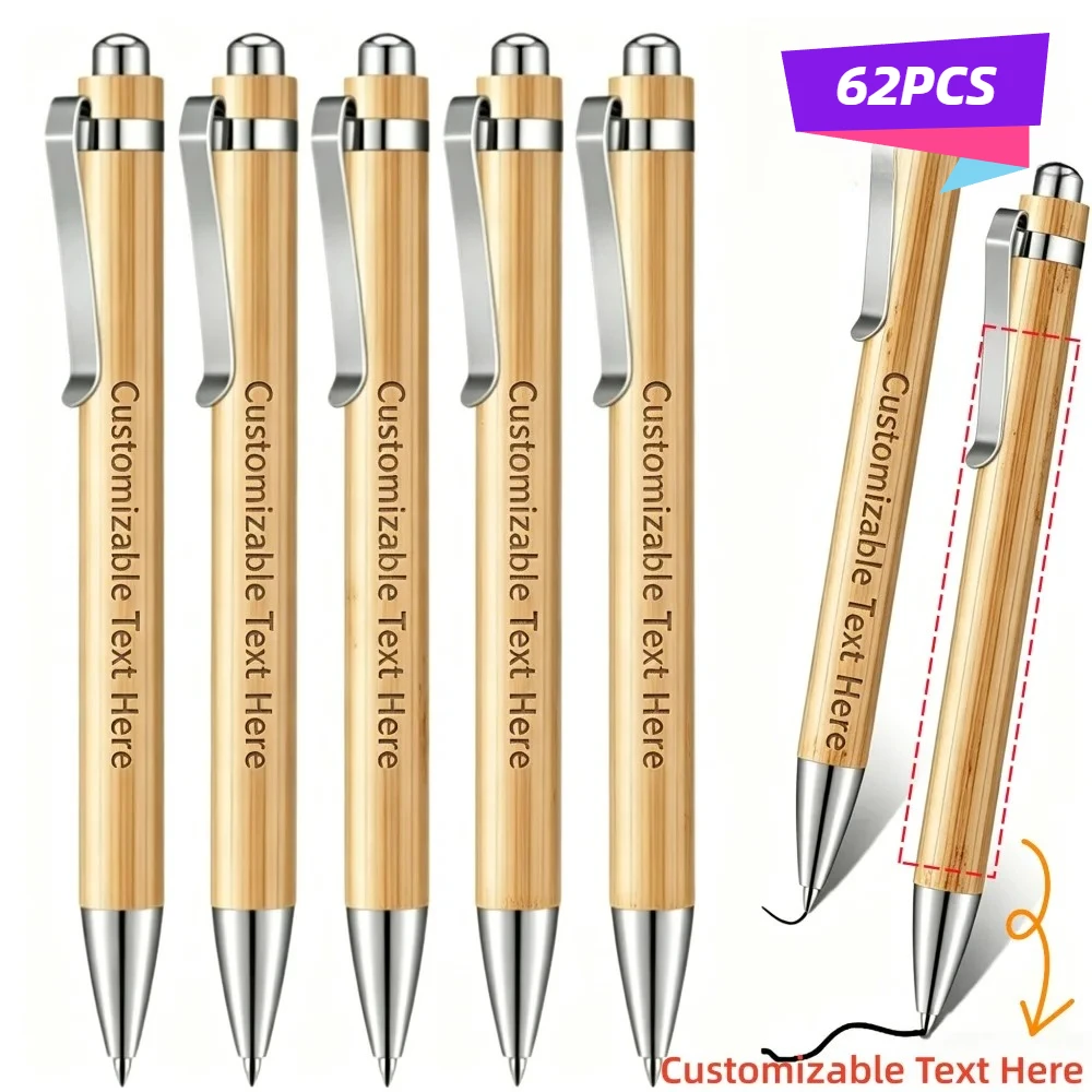 62PCS Custom Engraved Bamboo Ballpoint Pens Personalized Bulk Pens for Business Gifts birthday party gifts and team employee
