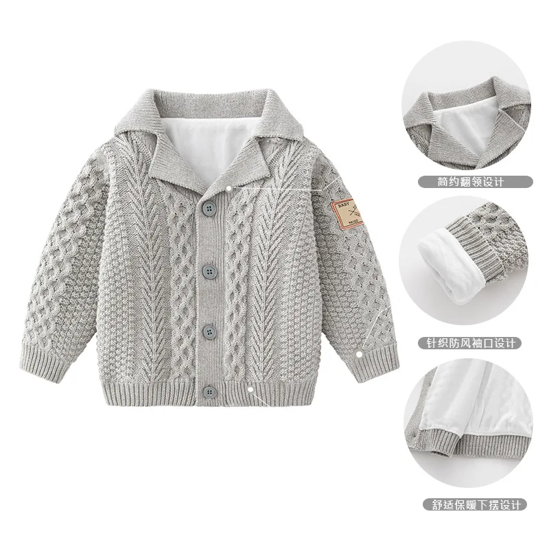2025 Winter Baby Knit Cardigan with Plush Lining Toddler Warm Pullover Cute Ribbed Sweater Jacket for Newborn Baby Gift