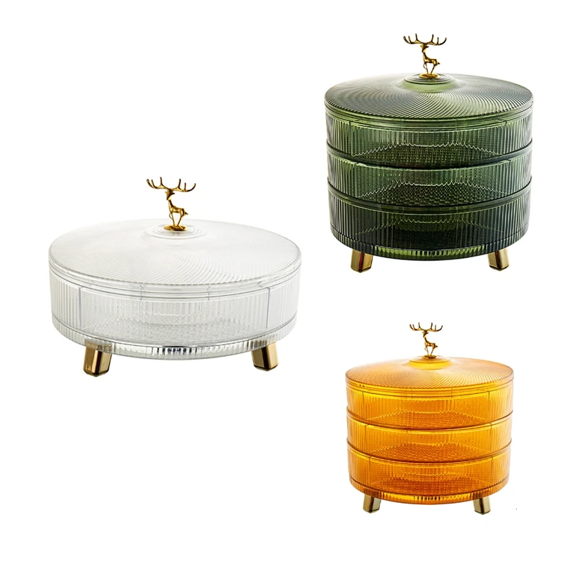 1 PCS Three-Layer Rotating Light High-Grade Bowl Multifunctional Melon Seeds Dried Storage Box Green