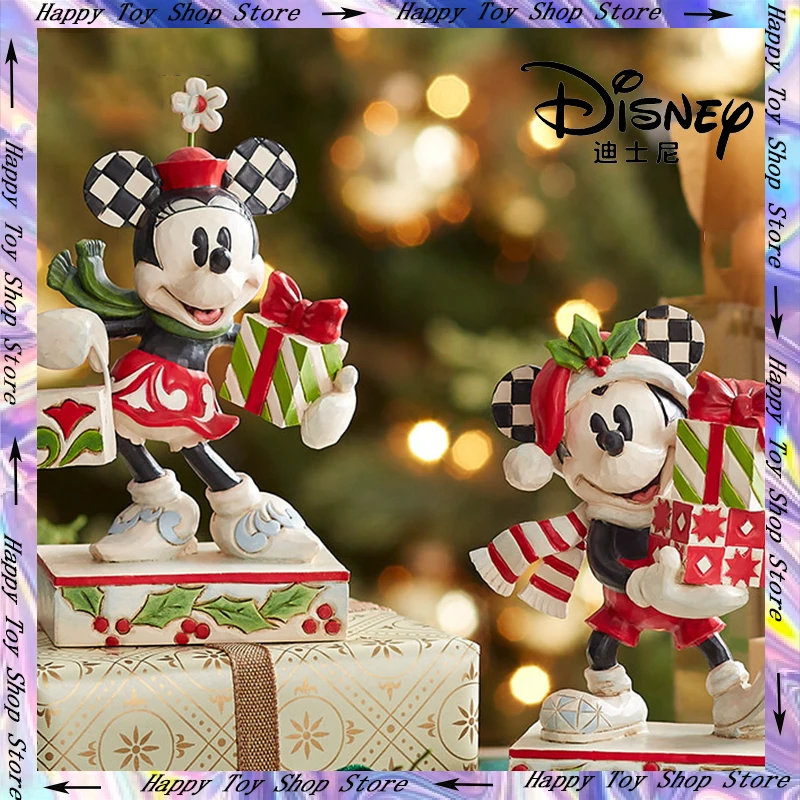 

2024 New Disney Christmas Mickey Minnie Cuddles Gift Figurines Collection Model Toy Tabletop Decorations For Children Gifts