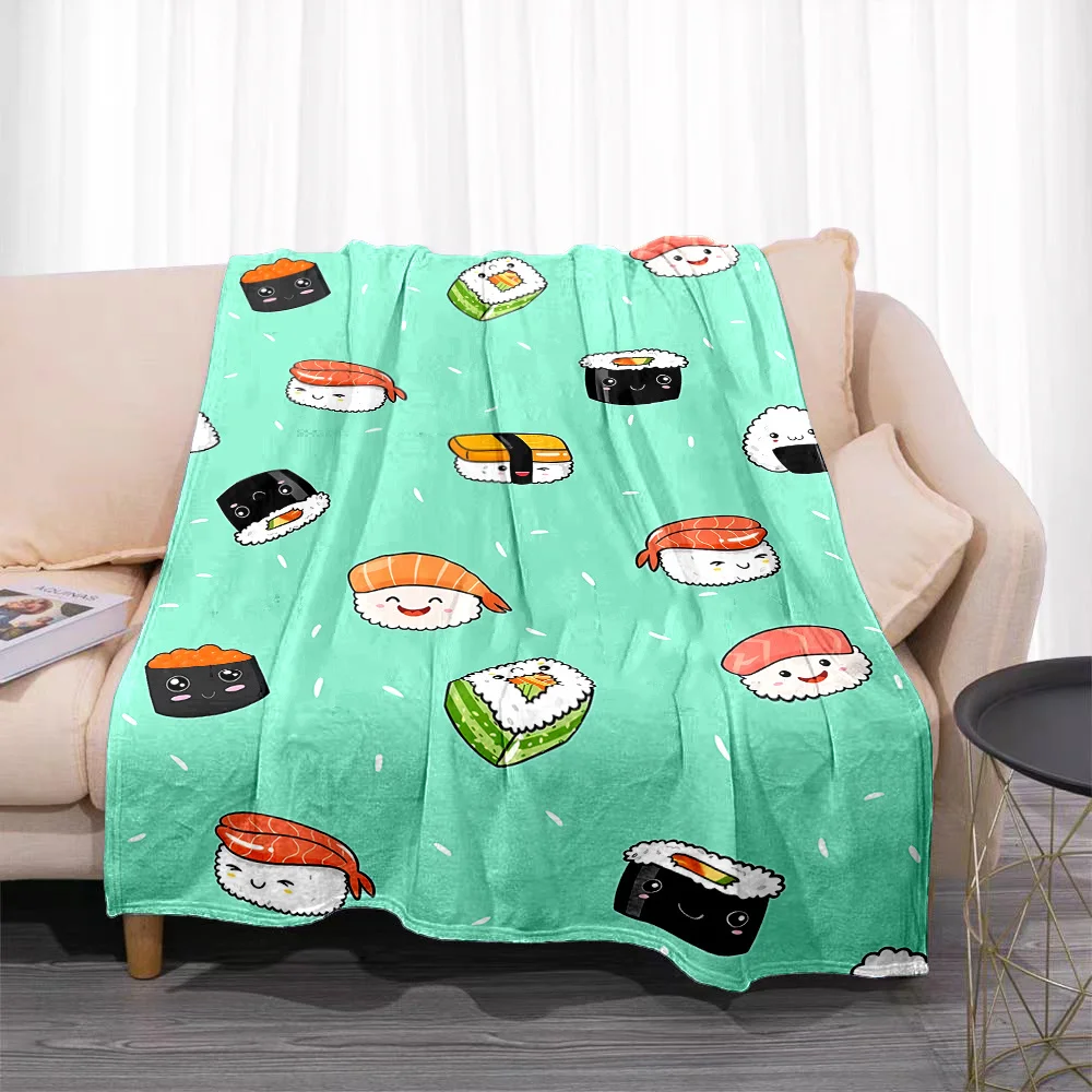 Cozy Cartoon Sushi Print Flannel Throw Blanket | Perfect for Couch, Bed, Office Naps & Travel | Unique Wearable Gift Idea