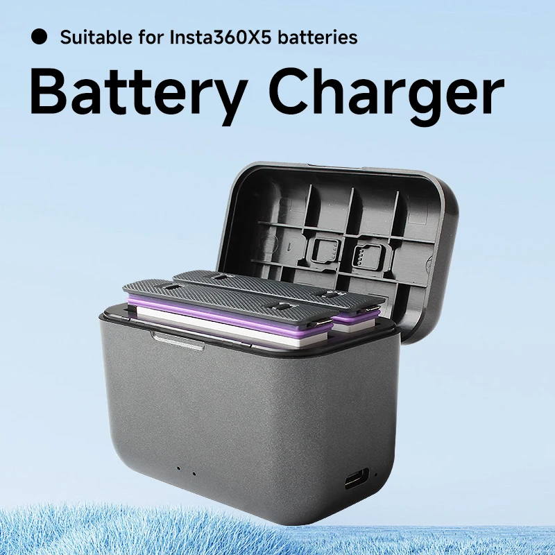 

For Insta360 X5 Battery Charger Portable Charging Case Storage Box Charging Hub Dual Charger Slots Camera Accessories