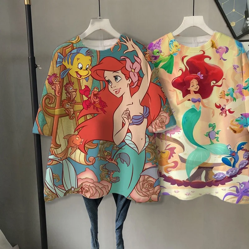 

Футболка Disney Princess 2025, женская короткая летняя футболка с рисунком красоты, белый топ, 100% полиэстер