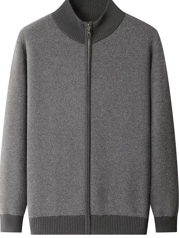 

New Men's Luxury Style Zipper Knitted Cardigan 100% Cashmere Sweater Mock Neck Autumn Winter Thick Smart Casual Coat Warm Tops
