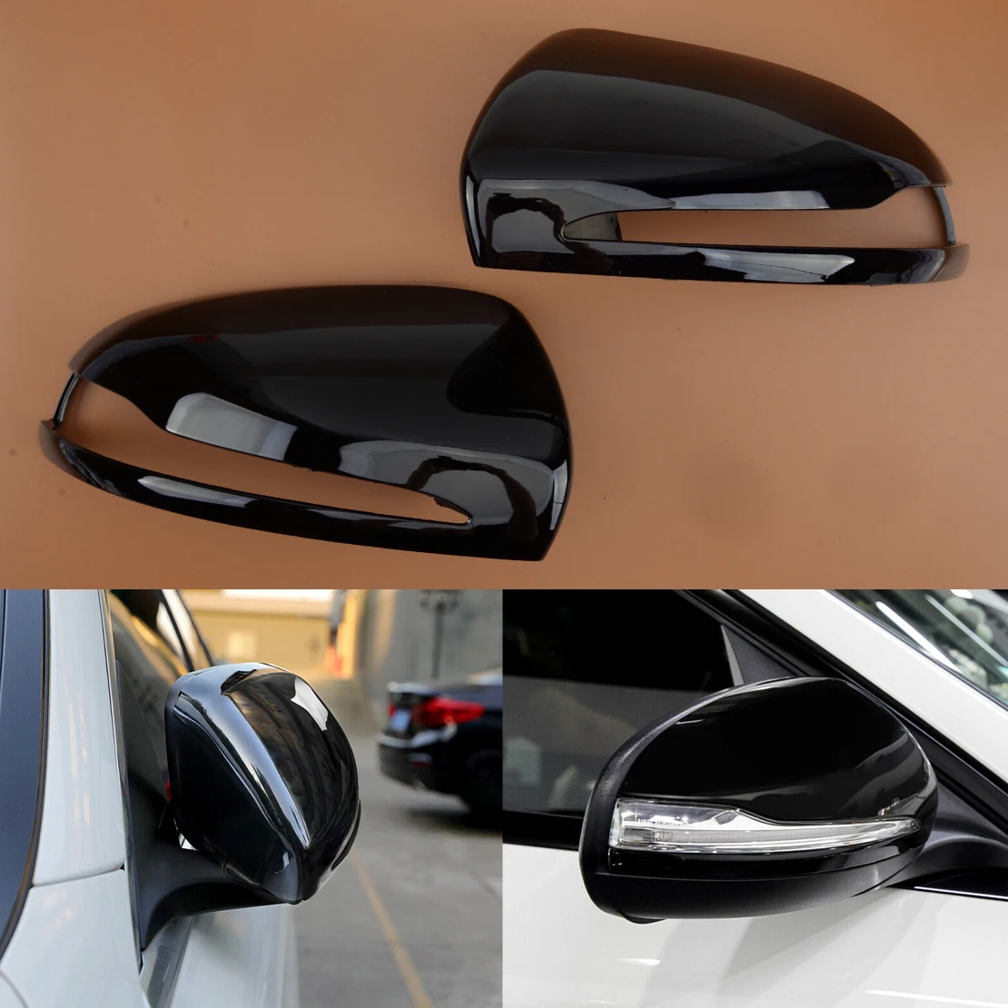 

2Pcs LHD Car Rearview Mirror Cover Cap Fit for Mercedes Benz C GLC S E Class W205 X253 W222 W213 A3170435 A3170436 Glossy Black