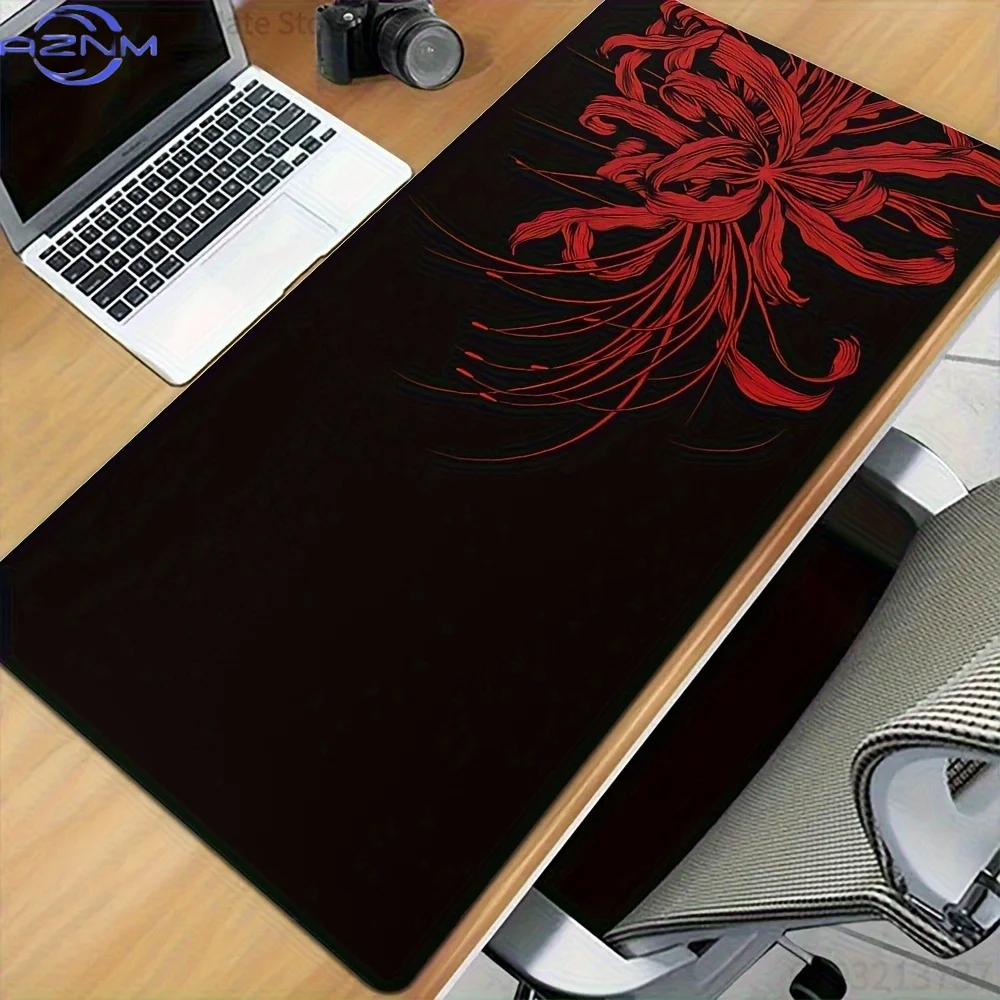 1PC Red Spider Lily Print Large Non-Slip Rubber Base Gaming Mouse Pad Washable Cloth Surface Desk Mat for Office & Home