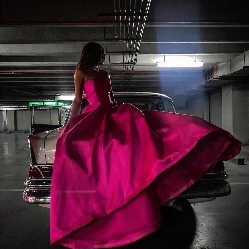 

Sevintage Fuschia Saudi Arabic Evening Dresses Sleeveless Pleat Ruched A-Line Prom Dress Dubai Women Wedding Party Gown 2023