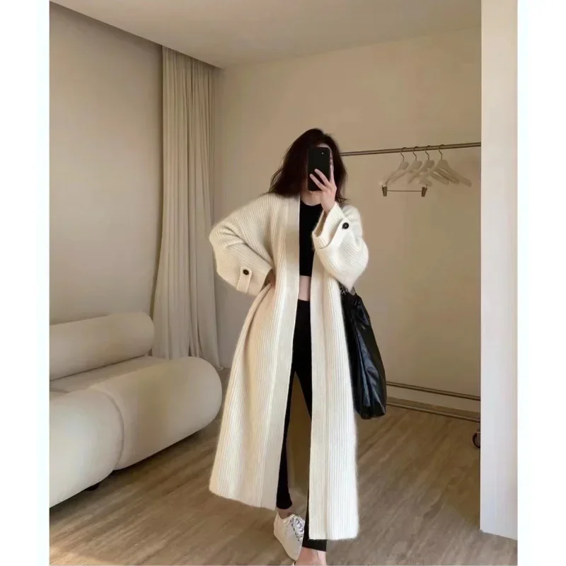 New Korean Fashion Women Sweaters 2023 Autumn/winter Clothes Women Solid Long Knitted Cardigan Coats Long Sleeved Tops Knitwears