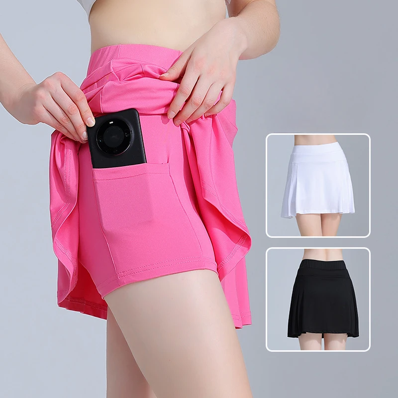 

Solid Color Badminton Skirt Tennis Skirt Spot Wholesale Quick Dry Anti-Slip Yoga Fitness Running Sports Skirt