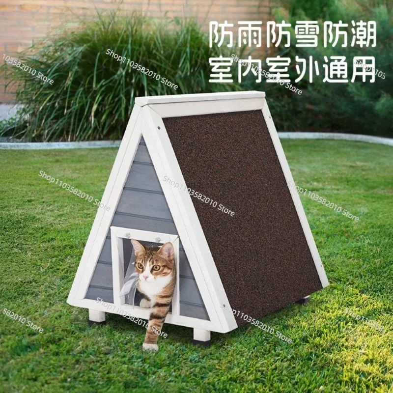 Outdoor cat nest Solid wood balcony Cat house Universal rain and moisture-proof escape in all seasons