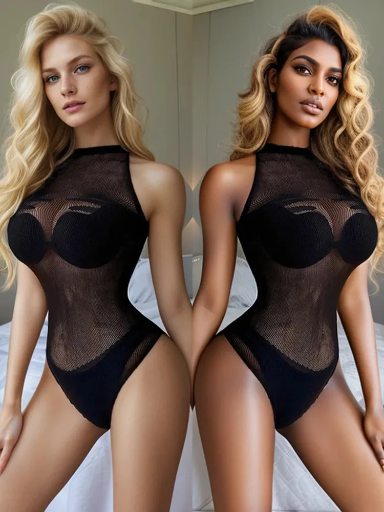2024 Fashion Temptation Transparent Bodysuit For Sex Exotic Erotic Jumpsuit Hollow Mesh See Through Bodysuit Women's Underwear