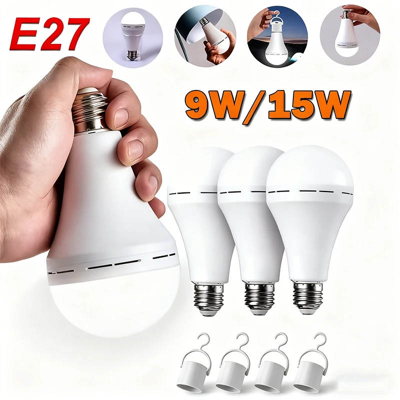 

E27 Перезаряжаемые светодиодные лампы 9 Вт 15 Вт Высокая яркость Аварийная лампа Открытый Кемпинг Рыбалка Портативные лампы Огни