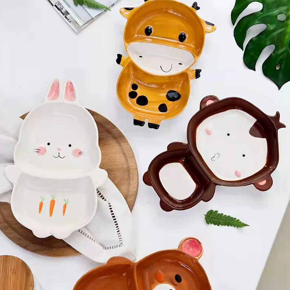

Ceramic Deer Pattern Divided Plate Compartment Dinner Plate for Household Food Serving Breakfast Dessert Salad Portion
