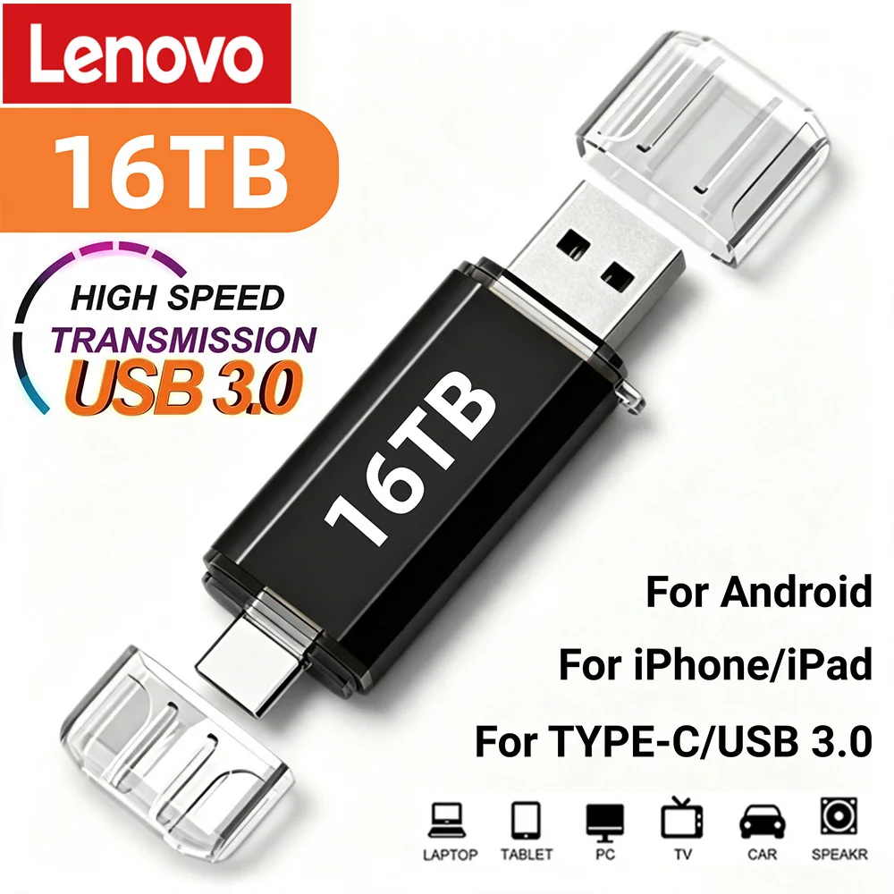 Lenovo, unidad flash USB 3.0 tipo C de 16 TB, 2 en 1, con función OTG, compatible con iPhone, 8 TB, 4 TB, 2 TB, y para dispositivos Samsung, Huawei y Android, así como para portátiles.